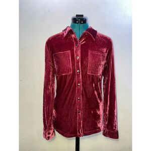 Elfin Dark Pink Velvet Button Down Shirt Y2K Barbie Velour Jacket Whimsigoth -L